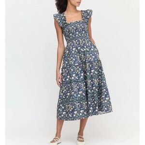 Hill House Blue and White Ruffled Tiered Midi Dress